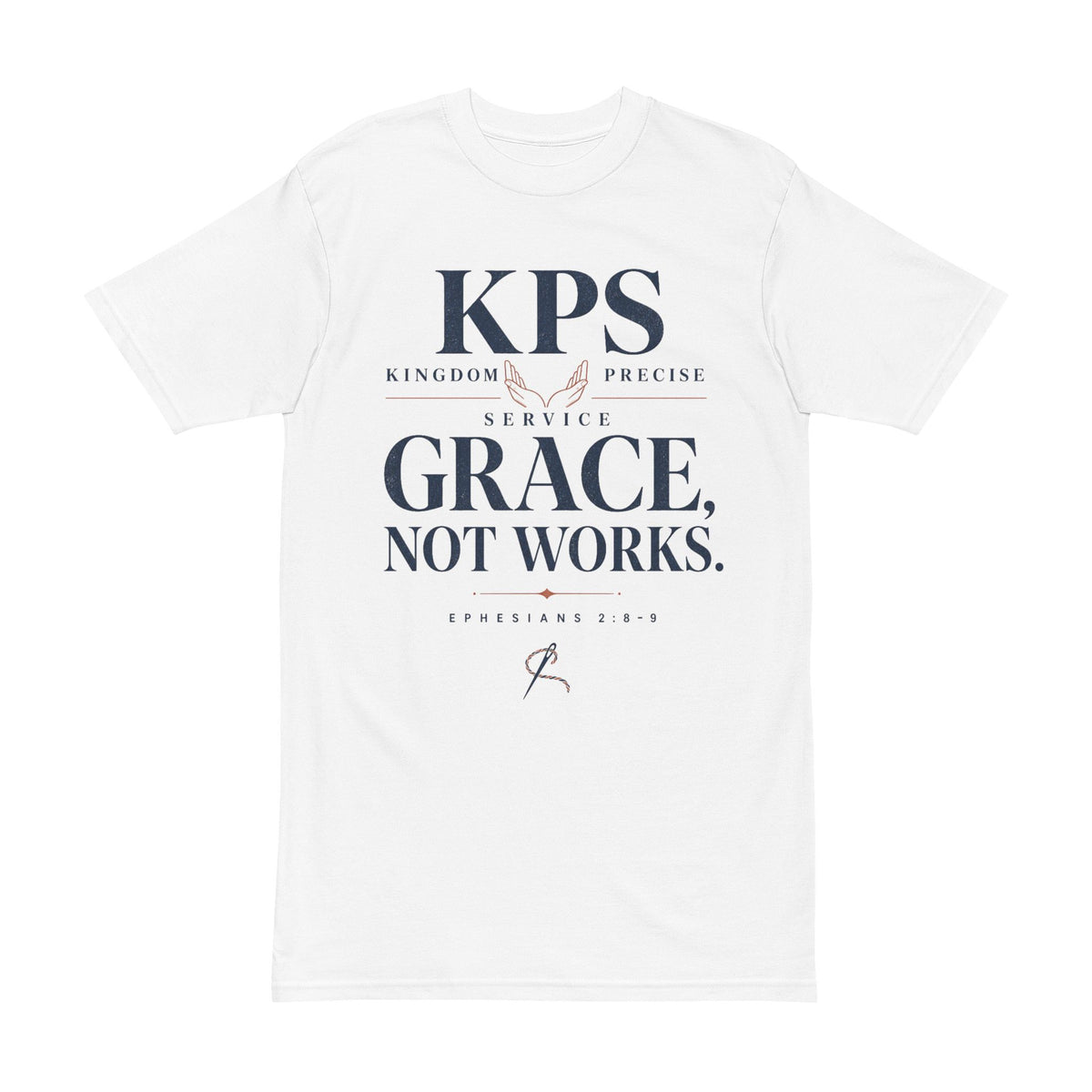 Grace, Not Works Tee, t-shirt, White, front view, GRACE, NOT WORKS., Ephesians 2:8–9 (KJV)
