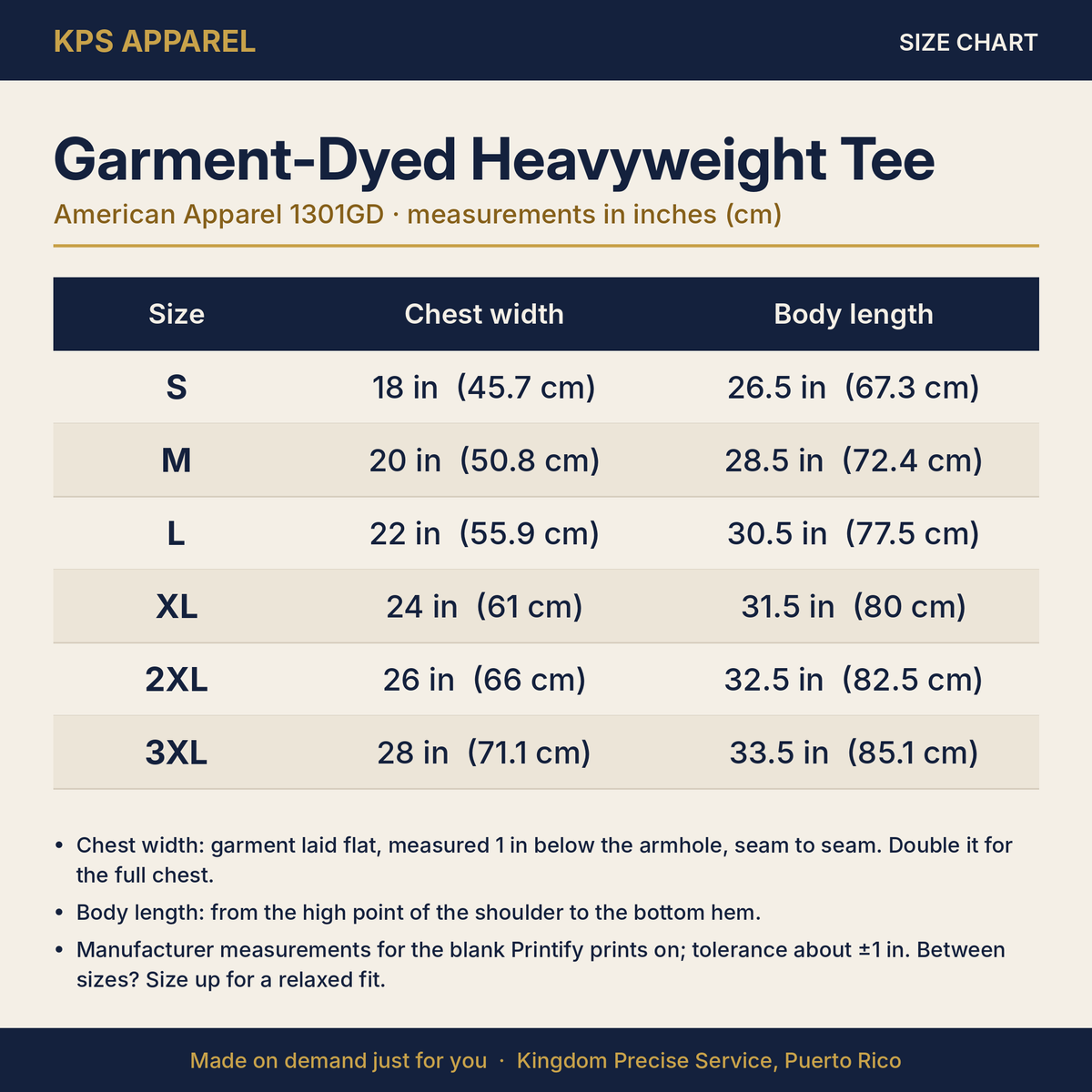 Seek Ye First Then the KOM Cycling Tee, size chart with measurements