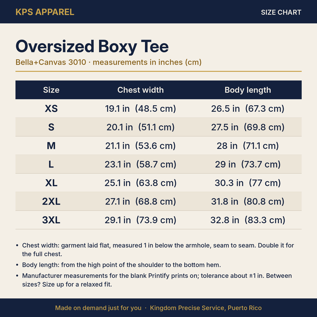 Fear Not the Hill Cycling Tee, size chart with measurements