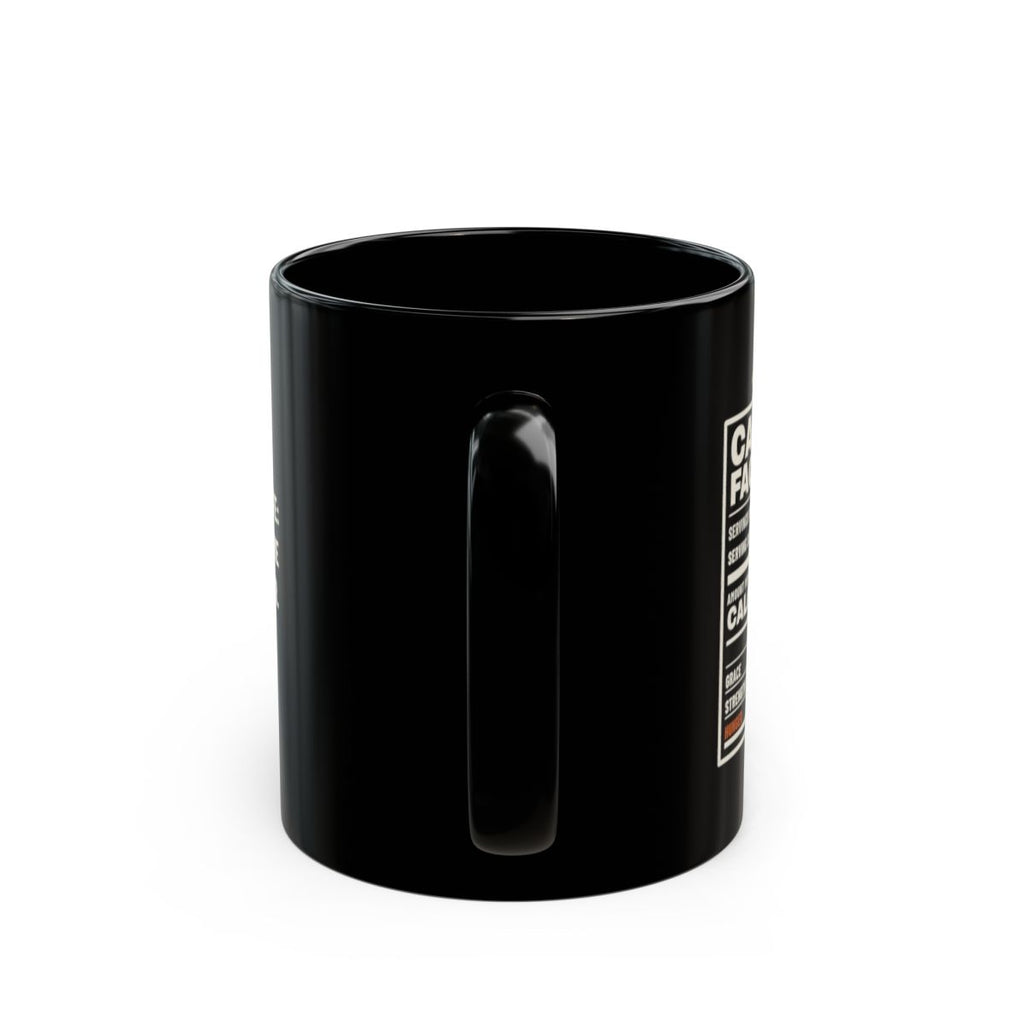 Carbo-Load Facts Black Mug, black 11 oz, handle view, CARBO-LOAD FACTS. John 6:35 (KJV)