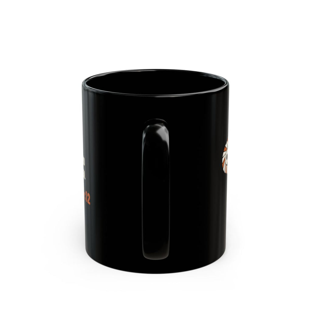 KPS Cycling Club Black Mug, black 11 oz, handle view, KPS CYCLING CLUB. Ecclesiastes 4:12 (KJV)
