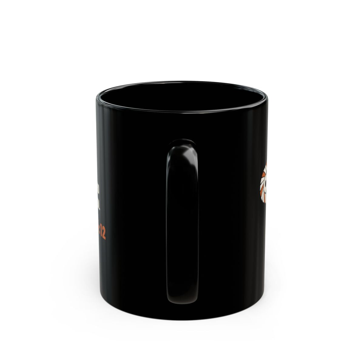 KPS Cycling Club Black Mug, black 11 oz, handle view, KPS CYCLING CLUB. Ecclesiastes 4:12 (KJV)