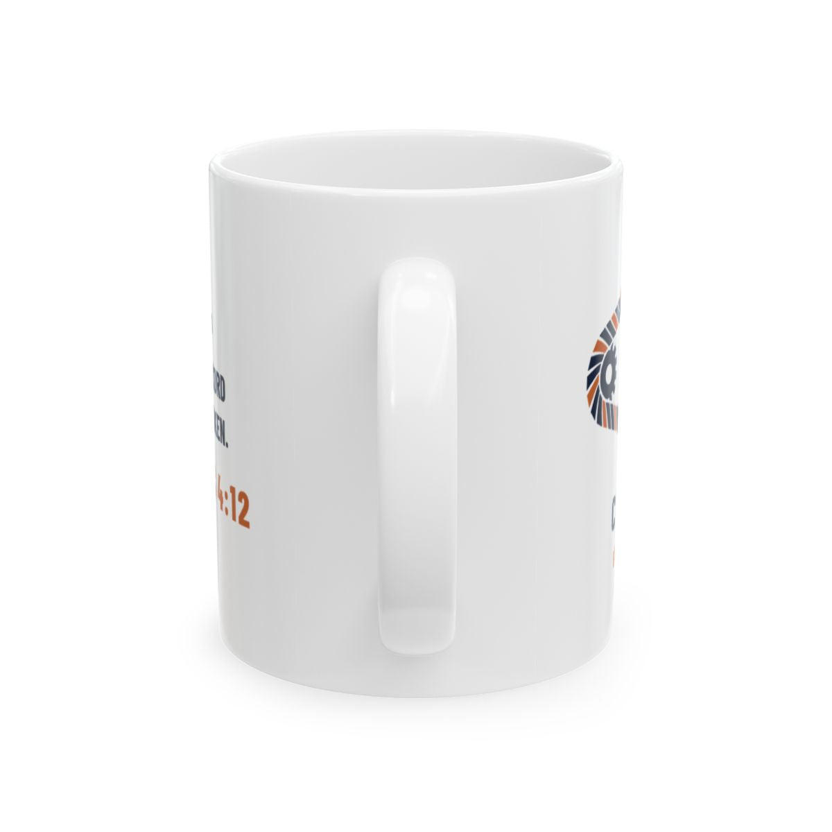 KPS Cycling Club Mug, white 11 oz, handle view, KPS CYCLING CLUB. Ecclesiastes 4:12 (KJV)